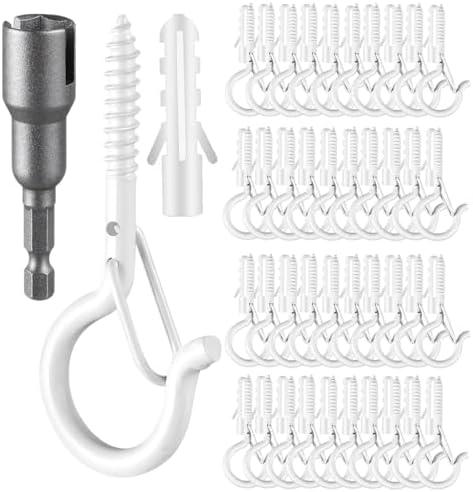 Amazon.com: 48 PCS Q-Hanger Hooks, Screw Hooks for Outdoor String Lights, Safety Buckle Design Cup Eye Hook for Hanging Christmas Lights, Plants, Wind Chimes, Mounted on Wall Ceiling, Include 1 Wing Nut Driver : Industrial & Scientific