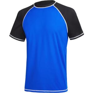 Satankud Men's UPF 50+ Rashguard Swim Tee Short Sleeve Running Shirt Swimwear Swim Hiking Workout Shirts (Medium, 04- T3- Blue/Black)
