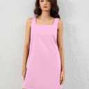 Summer Linen Mini Dress for Women Sleeveless Square Neck Tank Shift Dresses Causal Backless Solid Short Sundress (Pink, M)