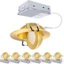 Gold Recessed Lighting Fixtures 3inch - 7W Canless CCT Selectable Gimbal Ceiling LED Recessed Lights,Dimmable Indoor Swivel Downlight for Accent Lighting,360 Adjustable 90 Tilt Spotlights 6Pack Gold