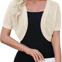 Womens Short Sleeve Shrug Cardigan Bolero Lightweight Open Front Knit Sweater Cardigans Shrug for Dress S-XXL (Beige)