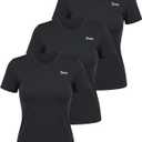 Juicy Couture Women's Short Sleeve V-Neck Athletic T-Shirts Workout, Fitness, Yoga, Pilates, Gym Activewear (Black, S)