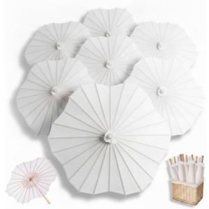 White Paper Umbrellas for Wedding, 33 Inch Large Wedding Parasols Oiled Chinese and Japanese Style DIY Painting Parasols for Bridal Party Photography Props Decor