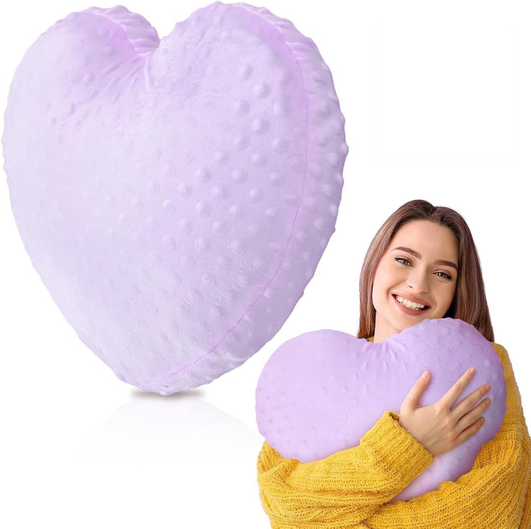 Weighted Sensory Pillow Glass Bead Calming Hug Pillow Gifts for Women Wife Anxiety & Stress Relief Heart Shaped 12x12 Cooling Cushion for Adults Relaxation Gift(Purple)