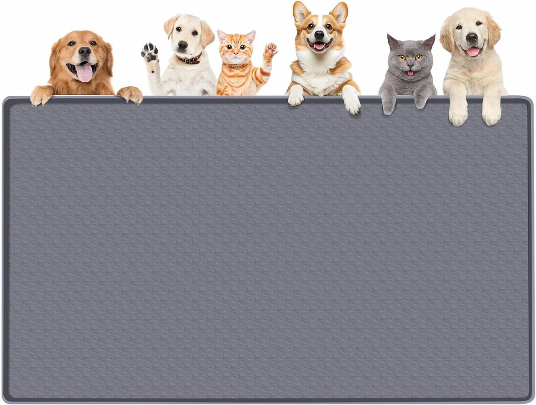 Dog Food Mat, Extra Large 51" x 25.6" Silicone Pet Feeding Mat with Raised Edge Pet Placemat for Small, Medium, and Large Pets Non-Slip, Easy to Clean (Dark Grey)