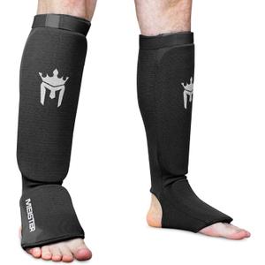 Meister MMA Elastic Cloth Shin & Instep Padded Guards - Black - L/ XL