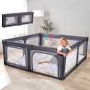 Cholena Play Pen 79"x59" Foldable Baby Playpen with Bottom Play Yard for Contained Play Space, Indoor Safety Fence with Zipper DoorDeep Grey