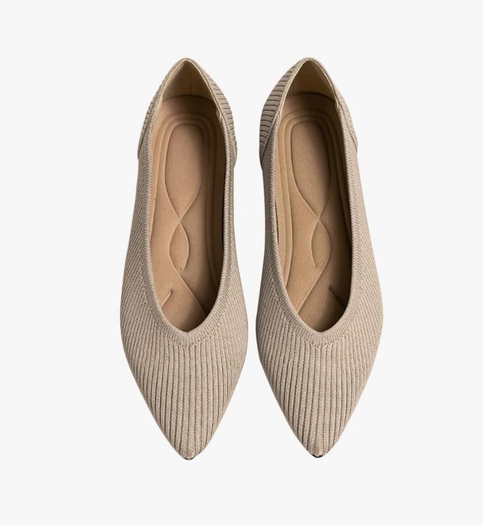 TINGRISE Women's Flats Shoes Pointed Toe Knit Ballet Comfortable Dressy Slip On Flat 37