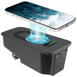 smnuxwm Car Wireless Phone Charger for Volvo 2014-2025 XC90 XC60 V90 V60 S90 S60 with QC 3.0 and USB Port Center Console Accessories Charging Pad (with Light)