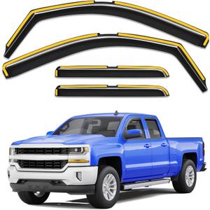 in-Channel Rain Guards Fit for Truck Chevy Silverado/GMC Sierra 2014-2018 Double Cab, Window Rain Guards Visors Vent Visors Window Deflector Vent Shades Car Accessories -4 pcs