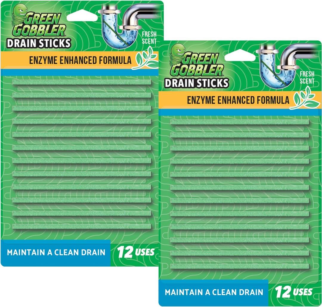 Green Gobbler Drain Cleaner & Deodorizer FRESH SCENT Sticks for Toilet Tanks, Sinks, Bathtub Drains, Washing Machine Drains and Garbage Disposals - 24 Pieces (12 Count (Pack of 2))