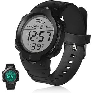 Mens Digital Sports Watch Women Waterproof Wrist Watches with Large LED Backlight Screen Alarm Date Display for Swimming Training Running Outdoor Indoor Activities