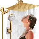 12'' Shower Head with Handheld, High Pressure Rainfall Shower Head Combo with 11'' Adjustable Extension Arm, 5 Setting Hand Held Shower Head with 60 Inch Shower Hose. Anti-Leak (Gold)