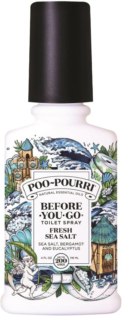 Poo-Pourri Before-You-Go Toilet Spray, Fresh Sea Salt, 4 Fl Oz, Up to 200 Uses, Bathroom Odor Deodorizer, Plant-Based with Essential Oils, for Home or Work, Sea Salt, Bergamot & Eucalyptus Scent