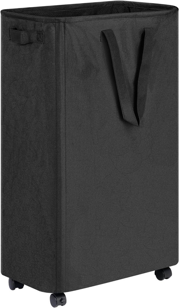 efluky Slim Laundry Hamper with Wheels, Rolling Laundry Basket for Clothes, Small Laundry Basket for Bedroom, Dorm and Laundry Room, 75L (19.8 Gallons) Black