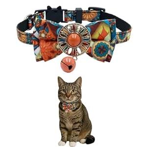 GoldTiger Cat Collar with Bow Tie, Premium Breakaway Cat Collar with Bell - Adjustable Pet Accessory for Small to Medium Cats (7.08-11.02 inches)
