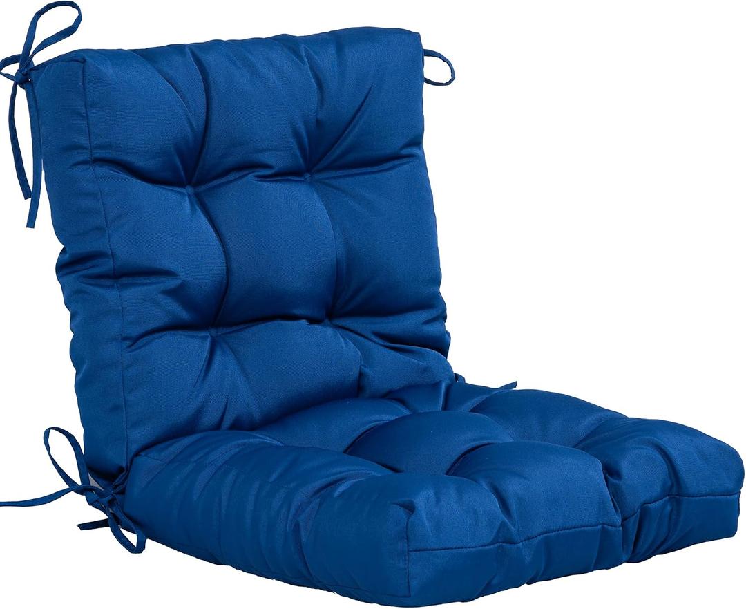 QILLOWAY Outdoor Chair Cushion for Patio Furniture, Waterproof Patio Cushions with Ties, Fade Resistant Replacement Pads for Outdoor Rocking Chairs,Royal Blue, Set Of 1