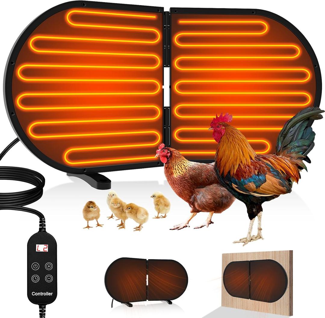 Large Chicken Coop Heater for Winter, 220 Watts Foldable Heat Chicken Heater, Waterproof Radiant Chicks Heaters for Coop, Heater with 2 Heating Plates for Chick Kitten Puppy Pets Animals