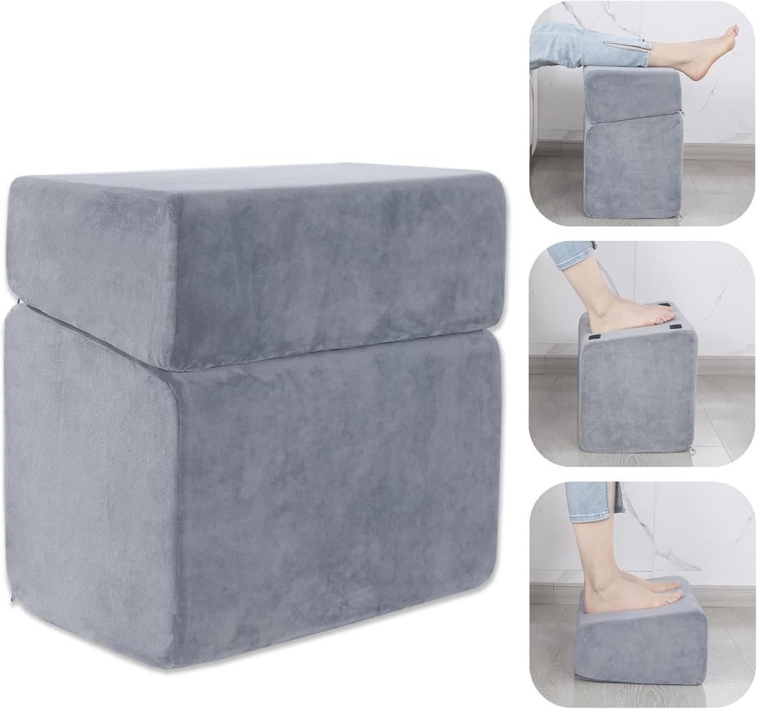 ROYALAY Adjustable Foot Rest Under Desk for Office, High-Density Foam Foot Rest with 3 Adjustable Heights, Ergonomic Footrest with Washable Cover for Home, Airplane, Travel(17 * 11 * 17in, Gray) (G