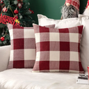 MIULEE Pack of 2 Christmas Classic Farmhouse Buffalo Check Plaids Polyester Linen Soft Solid White and Red Decorative Porch Throw Pillow Covers Home Decor Cushion Case for Sofa Bedroom 22 x 22 Inch