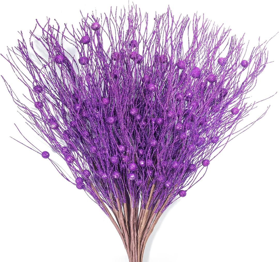 KI Store Purple Glitter Picks Sprays Set of 20 for Mardi Gras Decorative Picks Christmas Tree Wreath Garland Floral Arrangement Decoration