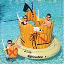 SWIMLINE Giant Inflatable Pirate Castle Pool Float For Kids And Adults Size| Floating Kingdom Raft Lounger Combo With Gate Shield Windows & Accessories For Pools Lakes Beach | Fits Up To 4 People