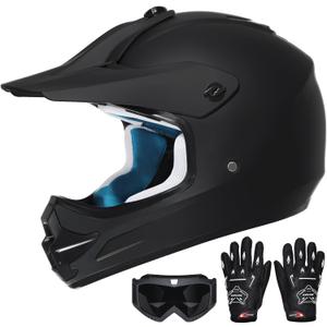 Youth Dirt Bike Helmet DOT Certified - Full Face Motorcycle Helmet for Off-Road, ATV, Street Riding, Includes Adjustable Goggles & Protective Gloves