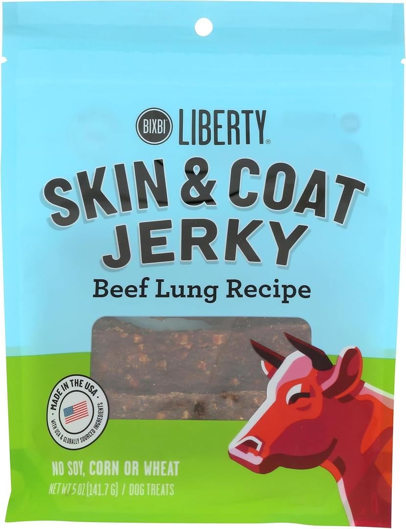 BIXBI Liberty Skin & Coat Support Beef Lung recipe Dog Treats,5 oz-USA Made Grain Free Dog Treats-Antioxidant Rich to Support Shiny,Full Bodied Coats-High in Protein,Whole Food Nutrition,No Fillers BBD: 04/16/2026