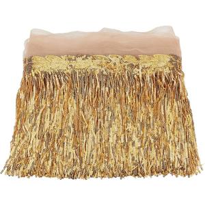 MAYJOYDIY 10Yards Gold Sequin Sewing Fringe Trim 13inch Wide Sparkling Sequins Lace Tassel Fringe Trim with Leaf Shape Embellishment for Latin Dance Stage Costume Dress Sewing Crafts Party Decors