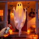 Halloween Decorations Outdoor Large Hanging Swing Ghost with String Lights Remote Control Halloween Swinging Ghost Decor for Tree Porch Yard Garden Lawn