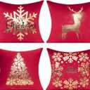 All Smiles Red Gold Christmas Decorations Throw Pillow Covers Cases 20X20 Set of 4 Turquoise Xmas Indoor Home Dcor Ornaments Velvet Navidad Cushion for Sofa Couch Tree Snowflake