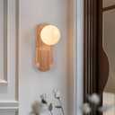 Wall Lights No Plug Wireless Wall Sconces for Bedroom, Wooden Wall Lamps with Globe Glass Lampshade for Living Room, E26 Socket No Bulb(Suggest G45)