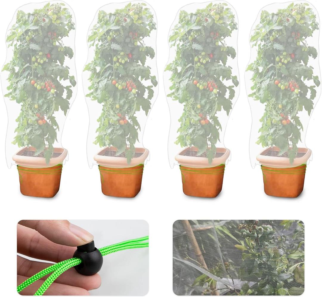 MR FIVE 4 Pcs Bird Barrier Netting Mesh with Drawstring,Plant Cover Bags Bird Netting Mesh for Fruit Trees,Reusable Garden Netting Mesh with Drawstring for Fruit Tree Vegetable Flower,3.8 ft x 2.6 ft