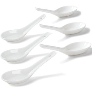 Soup Spoons, HAPPY KIT 6-Piece Asian Ceramic Soup Spoons 5.3" Ramen Spoons Proper for Corelle Pho Miso Wonton Ramen Dumpling Macaron Dishwasher & Oven Safe