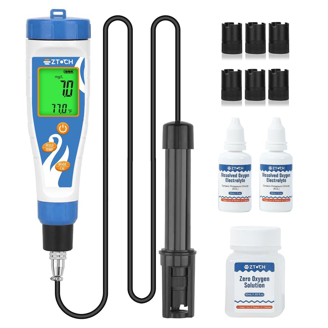 Portable Dissolved Oxygen Meter for Pond, Digital Dissolved Oxygen Test Kit for Fish Tank, Do Meter Oxygen Analyzer with 3.6ft Probe for Koi Pond Aquarium, Measure DO in Water, Aquaponics