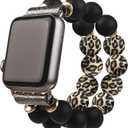 Guran Soft Silicone beads Elastic Sport Straps Stretchy Watch Bands Compatible with Apple Watch Band Scrunchie 38mm 40mm 41mm 42mm 44mm 45mm,Wristbands Women Men Replacement Solo Loop Strap for iWatch Series SE 7 6 5 4 3 2 1 (leopard print)