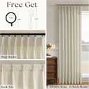 Beige Tan Pinch Pleated Linen Curtains 96 Inches Long for Living Dining Room Bedroom Light Filtering Pinch Pleat Hooks Rings Back Tab Neutral Country Farmhouse 96 Inch Window Curtain Drapes 1 Panel