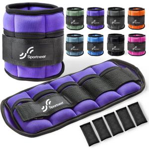 Sportneer Adjustable Ankle Wrist Weights for Men Women Kids, Adjustable Leg & Cuff Weight Straps for Fitness, Walking, Running, Aerobics, Yoga, Gym | 2 lbs for Each Ankle, 1 Pair Total Weight 4 lbs (Purple)