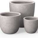 Kante 18",14",10" Dia Concrete Round Planters (Set of 3), Outdoor Indoor Large Planter Pots with Drainage Hole and Rubber Plug for Home Patio Garden, Light Gray