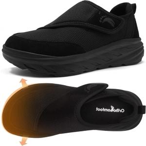 Women's Orthopedic Diabetic Wide Walking Shoes: Comfortable Arch Support Plantar Fasciitis Orthotic Slip On Loafers, Casual Hammer Toes Flat Feet Bunions Adjustable Shoes for Foot Heel and Pain Relief (K1-black) 40