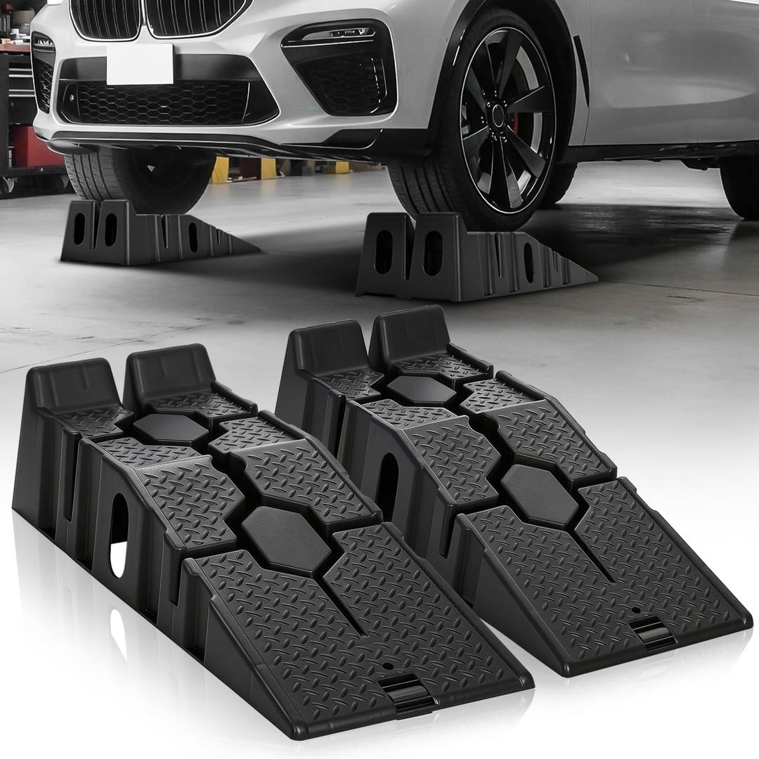 Auto Dynasty Car Ramps for Oil Changes and Lfit, 2Pcs Portable High Profile Car Ramps with Anti Slip Grooves for Home Garage Maintenance, 2.5 Ton (5000 lb) Load Capacity Vehicle Ramps for Auto Repair