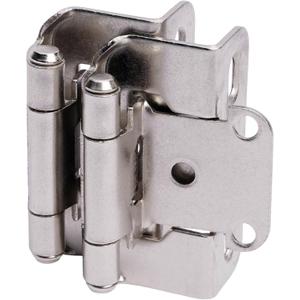 Decobasics 50 Pack 1/2" Overlay Brushed Nickel Cabinet Hinges for Cabinet Doors (25 Pairs)  Self-Closing Semi-Wrap Face Frame Hinges for Cupboard & Kitchen Doors w/Screws & Quiet Bumpers