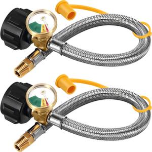 LONGADS 15 inch (Packs of 2) RV Propane Hoses with Gauge, Stainless Steel Braided Camper Tank Hose,Rv lp Gas Hoses Connector for Standard Two-Stage Regulator, 40Lb 250PSI, NPT /QCC1 Fittings (15 inch)