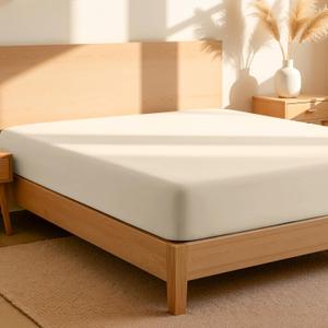 Bare Home 100% Organic Cotton Queen Fitted Sheet - Crisp Percale Weave - Lightweight & Breathable - Deep Pocket Fitted Sheet (Queen, Sand)