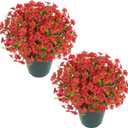 Velener Artificial Flowers for Outdoors- 20” Potted Plant Fake Silk Daisy Bush-UV Resistant Artificial Outdoor Plant for Front Porch, Garden, Yard, Patio Decor (Red)