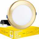 6 inch Slim Ultra-Thin Round Downlight Luminaire, Brushed Brass Finish, LED Recessed Light Fixtures Dimmable, 20W=135W, 1700 Lumens, IC Rated, 5CCT Selectable 2700K|3000K|3500K|4100K|5000K