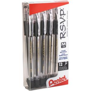 Pentel RSVP Ballpoint Pen, (1.0mm), Medium Line, Black Ink, 12 Pack (BK91PC12A)