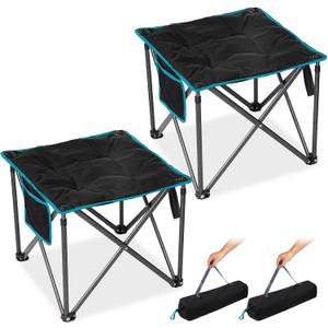 FUNDANGO Oversized Camping Stool for adults, 2 Pack Thick Padded 18.1 Inch Folding Ottoman Foot Rest, 440 Lbs Heavy Duty Outdoor Camp Chairs with Anti-Slip Foots & Carry Bag for Fishing Travel (Black)