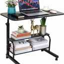 Home Office Study Desk Corner Table for Small Space Rolling Mobile Computer Portable Table for Bedrooms Adjustable Desks Writing Desk with Storage Gaming Size 31.5x15.7 Incn Pure Black