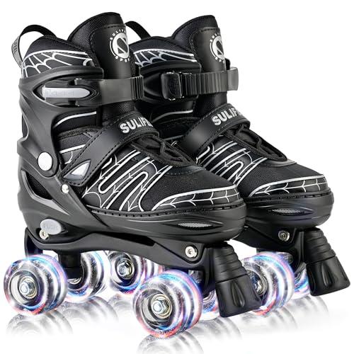 SULIFEEL Adjustable Kids Roller Skates for Boys Ages 3-5 5-8 6-12 with 4 Sizes Adjustable Light up Wheels, Best Children Gift for Beginners Indoor Outdoor Sports, Small